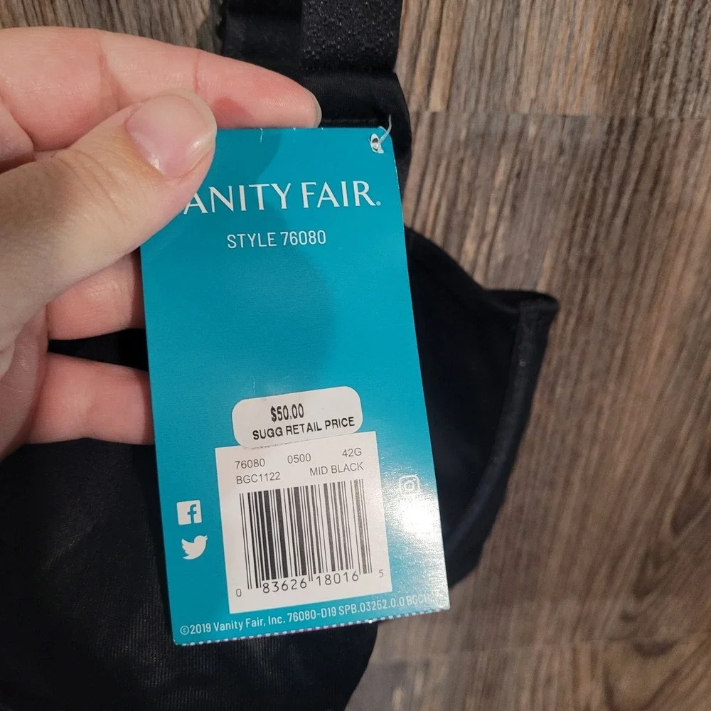 Vanity Fair Beauty Back Full Minimizer Bra Size 42G Black Stretch Lace Detail